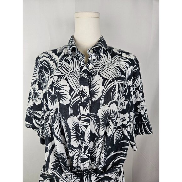 Lauren Ralph Lauren Linen Shirt Midi Dress Size 16W Black & White Self-Tie Waist - Picture 5 of 13